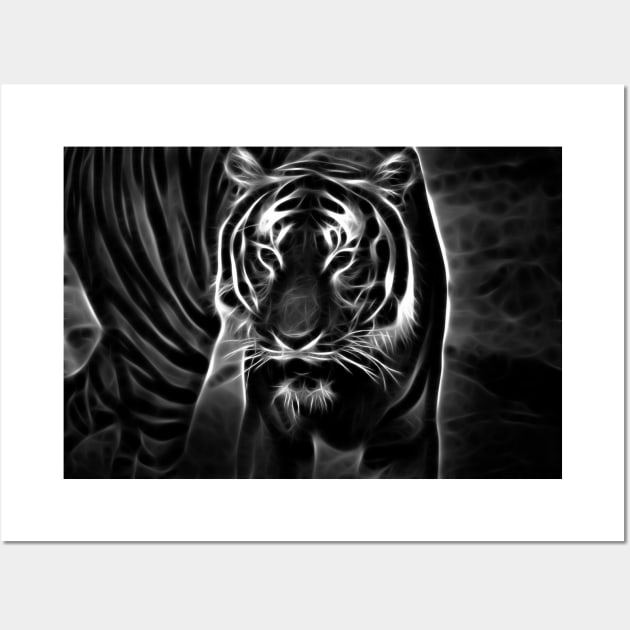 tiger, glowing tiger, black and white Wall Art by hottehue